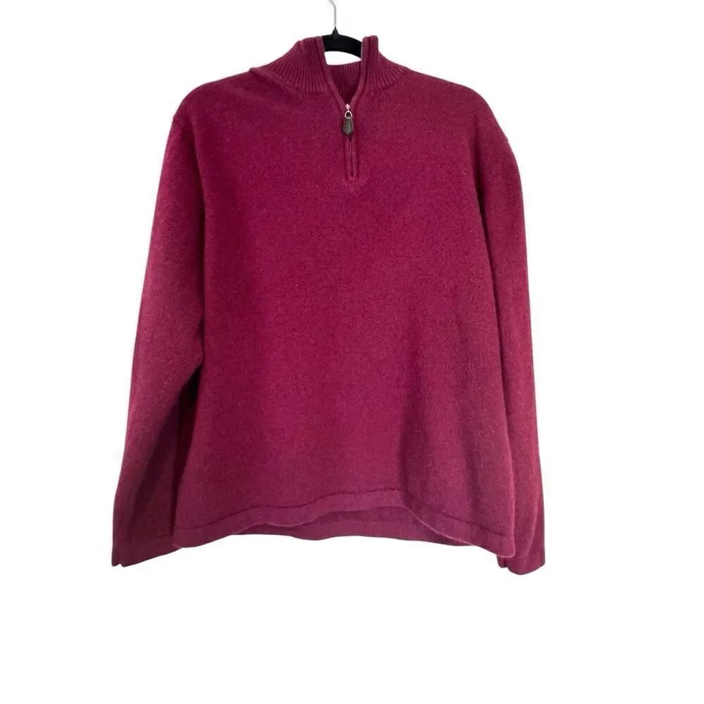 David Bishop Vintage Men's Cashmere Burgundy  1/4 Zip-Collar Sweater Sz XL